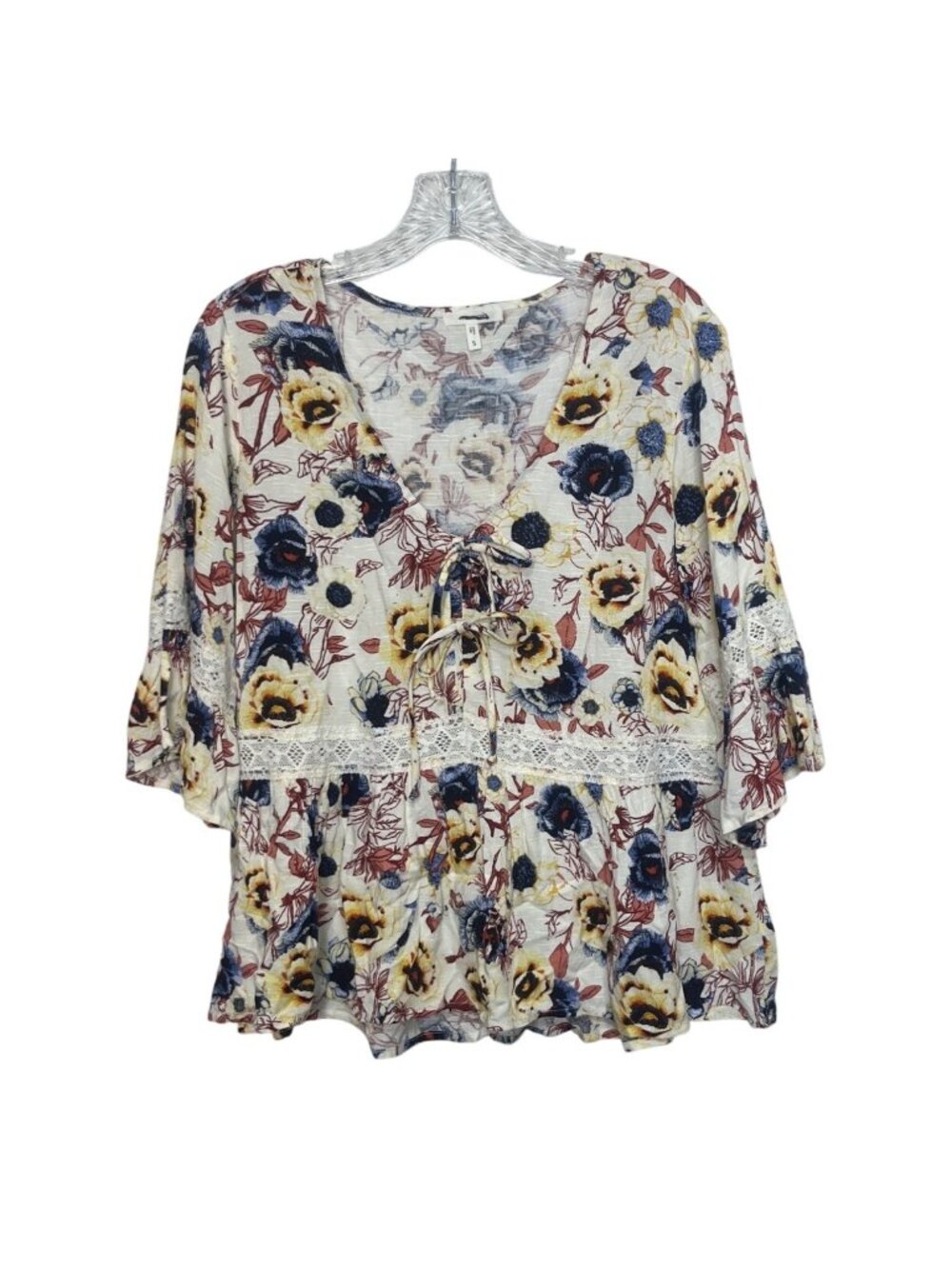 Maurices Floral Print Boho Top Shirt Womens Small New WOT Lace Detail